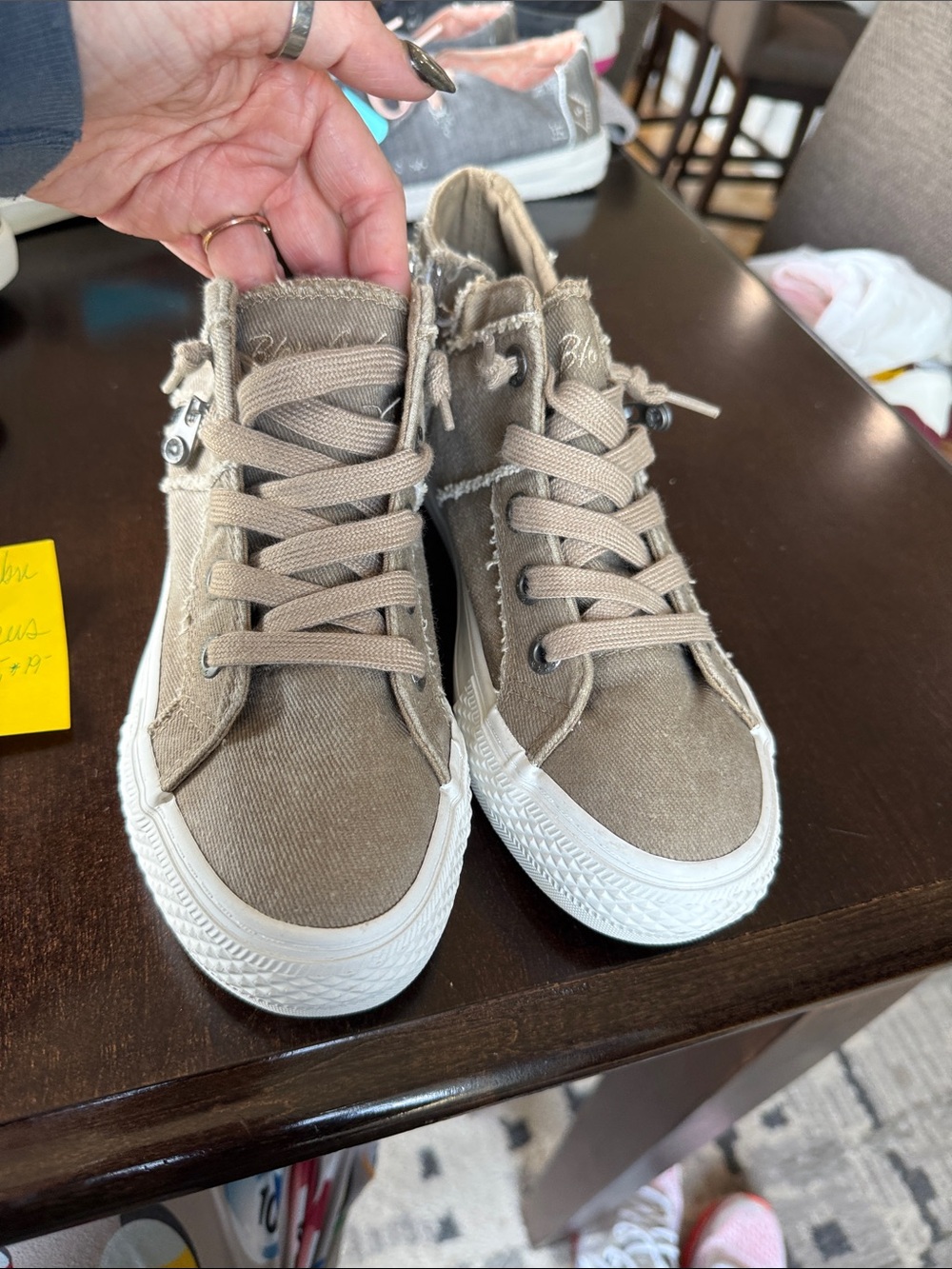 Taupe Canvas High-Top Sneakers with White Sole